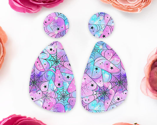 Pastel Spider Web Halloween Teardrop Earring Blanks