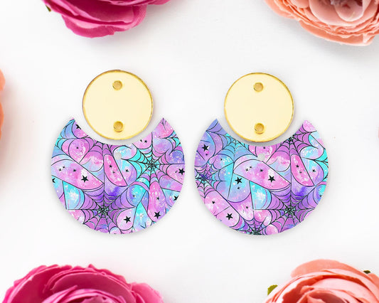 Pastel Spider Webs Halloween Circle Drop Earring Blanks