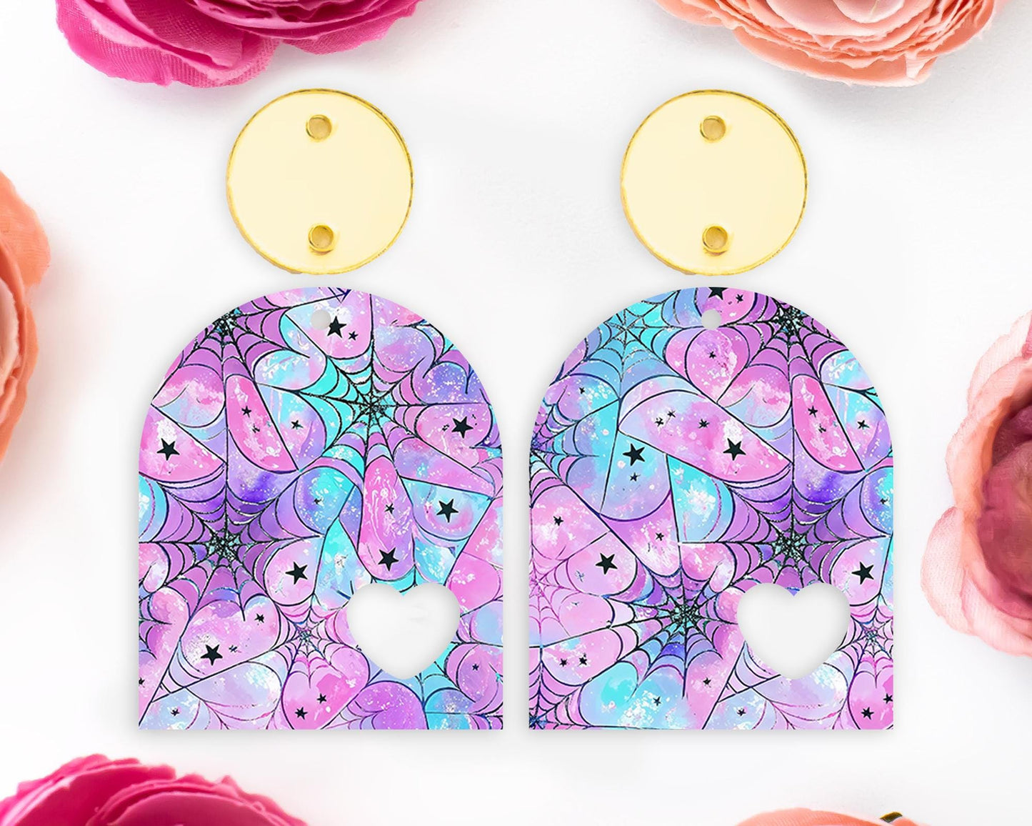 Pastel Spider Webs Halloween Heart Arch Earring Blanks