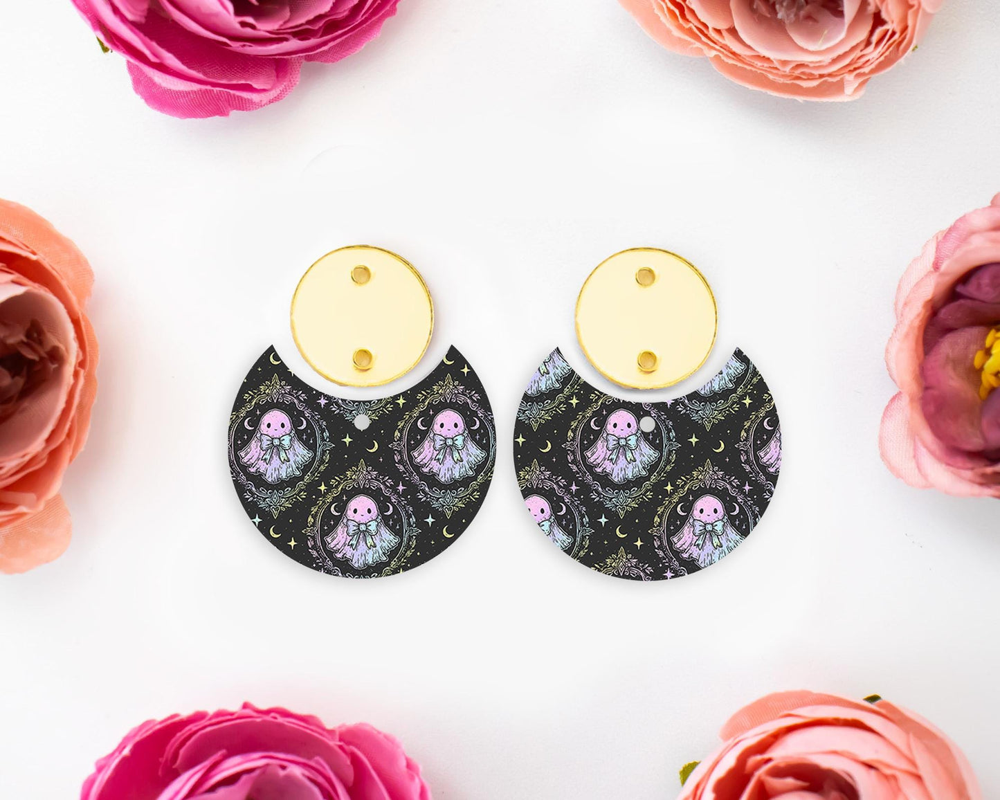 Halloween Pastel Ghosts Circle Drop Earrings Blanks