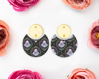 Halloween Pastel Ghosts Circle Drop Earrings Blanks