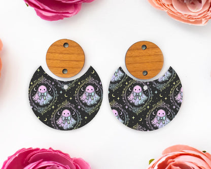 Cute Ghosts Halloween Circle Drop Earring Blanks