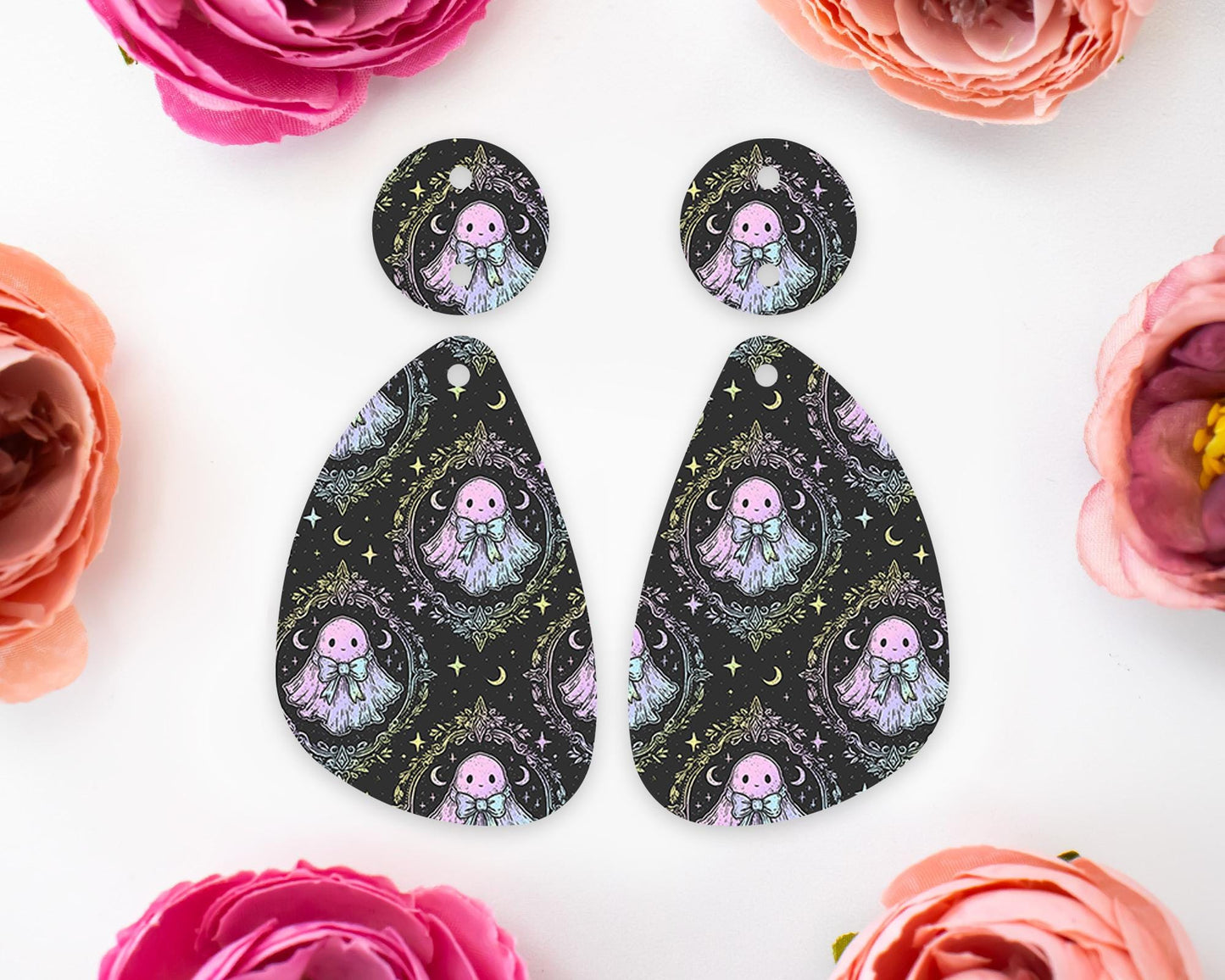 Pastel Ghost Halloween Teardrop Earring Blanks