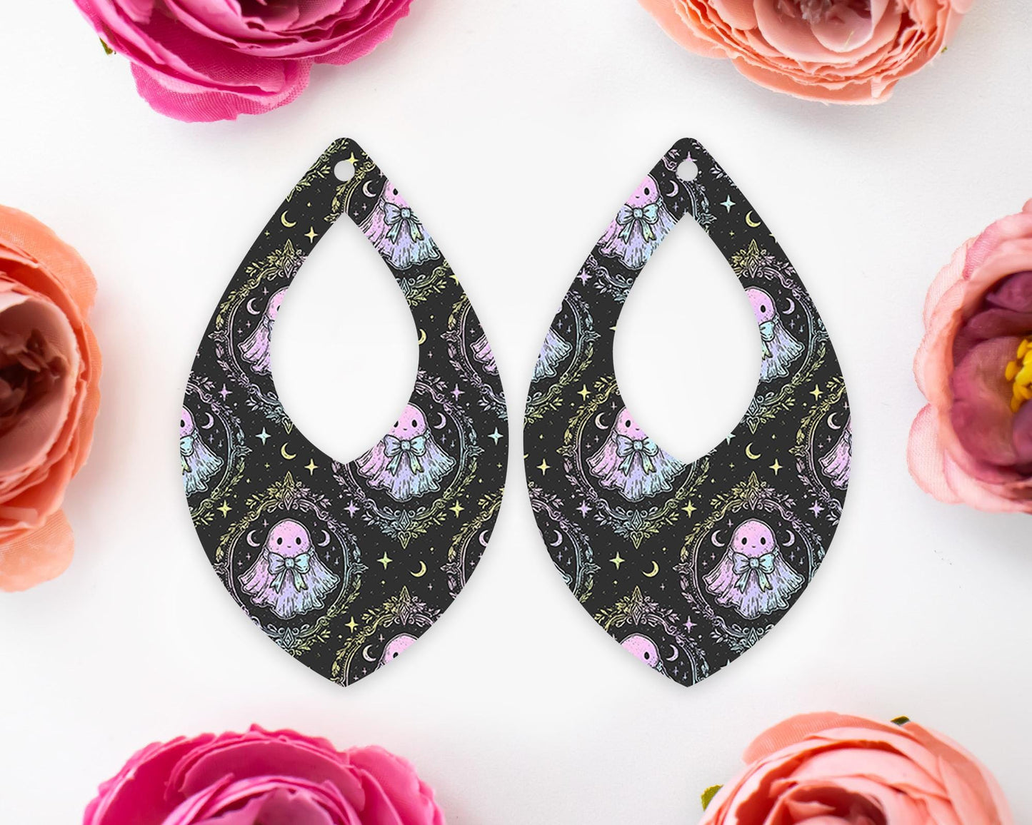 Pastel Ghost Halloween Teardrop Earrings Blanks