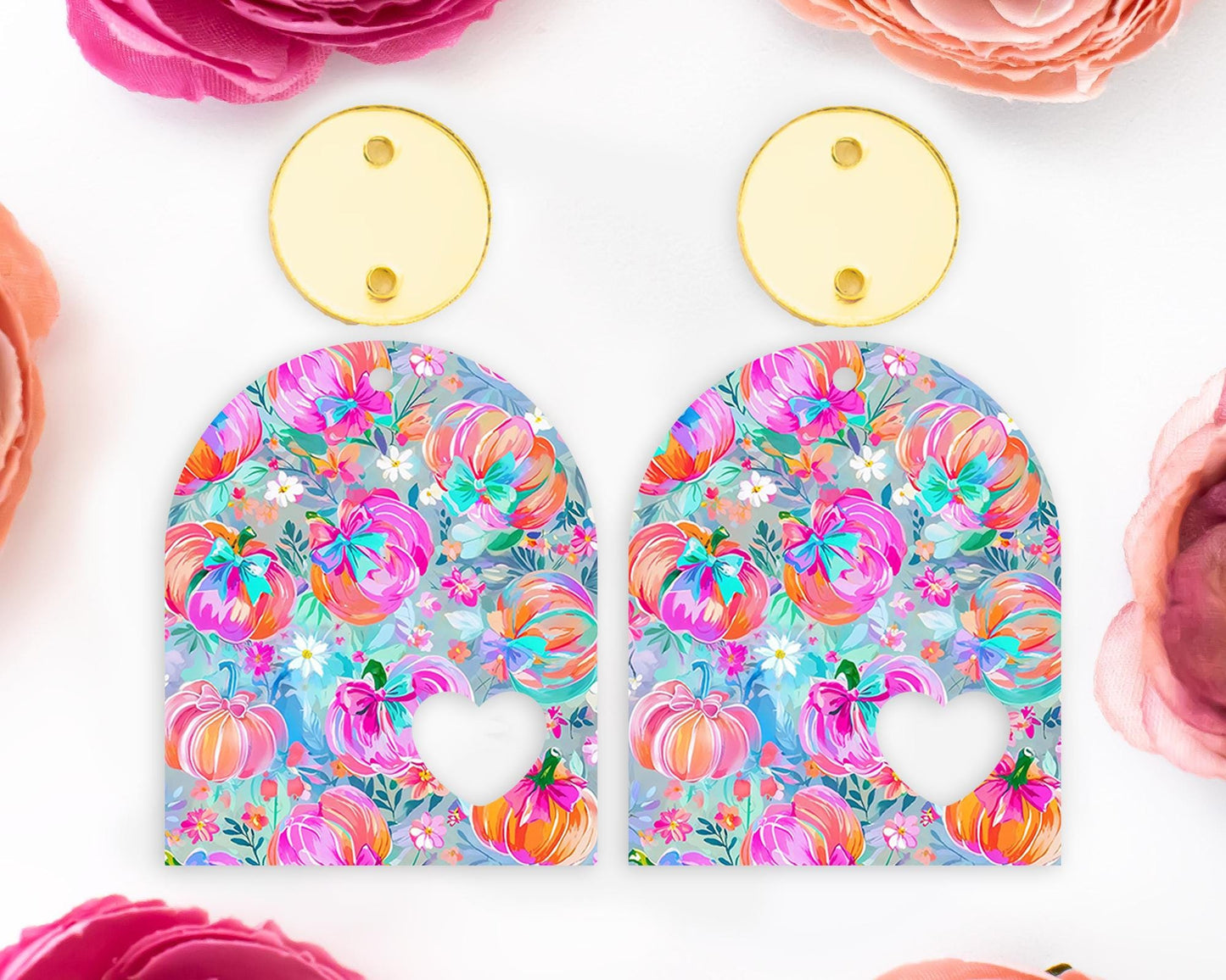 Pastel Bow Pumpkins Heart Arch Earring Blanks