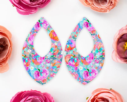 Pastel Bow Pumpkins Diamond Teardrop Earrings Blanks