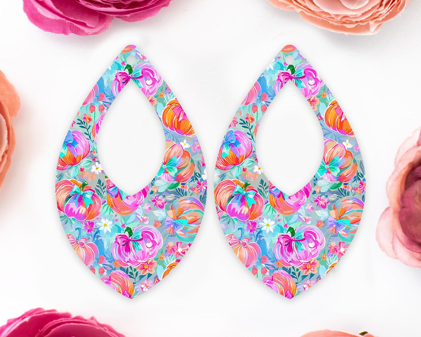 Pastel Bow Pumpkins Diamond Teardrop Earrings Blanks