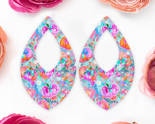 Pastel Bow Pumpkins Diamond Teardrop Earrings Blanks