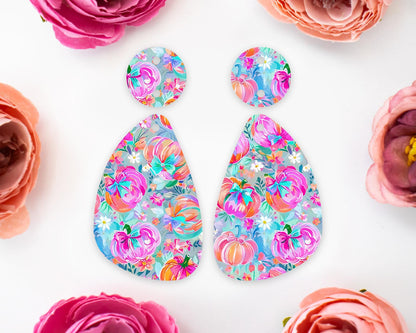 Pastel Bow Pumpkins Teardrop Earring Blanks