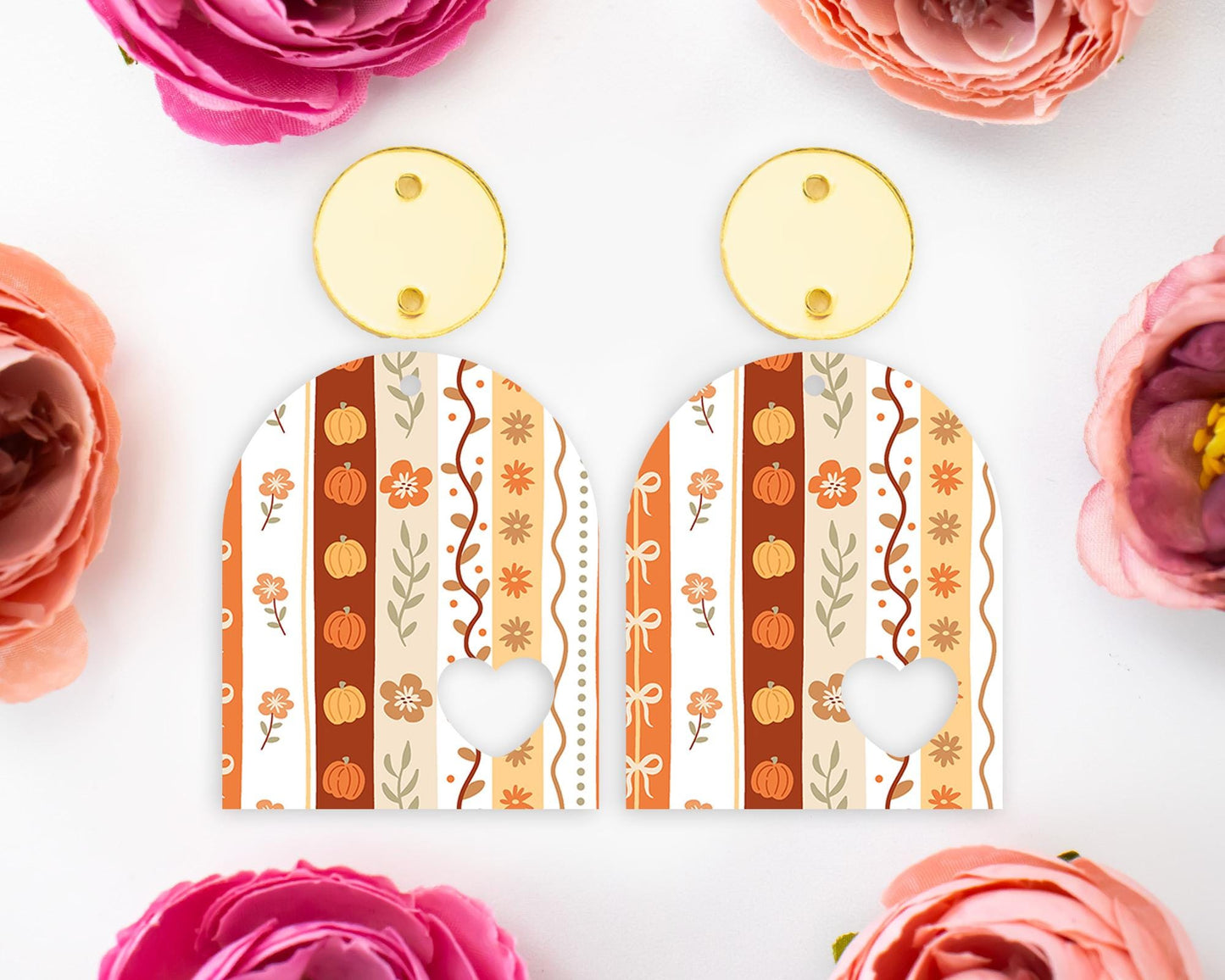Fall Stripes Heart Arch Earring Blanks