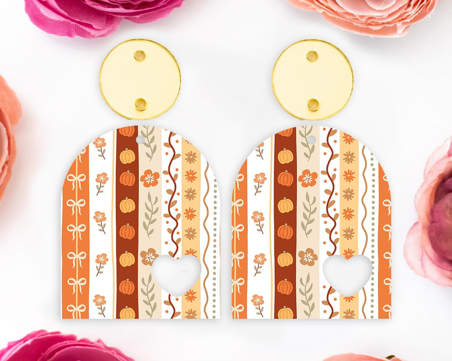 Fall Stripes Heart Arch Earring Blanks