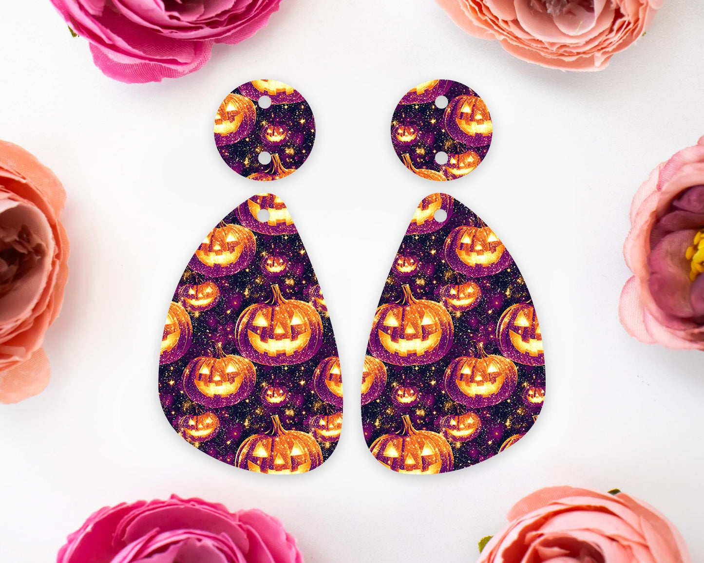Jack-o-Lantern Pumpkin Halloween Teardrop Earring Blanks