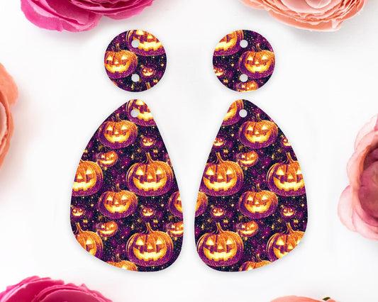 Jack-o-Lantern Pumpkin Halloween Teardrop Earring Blanks