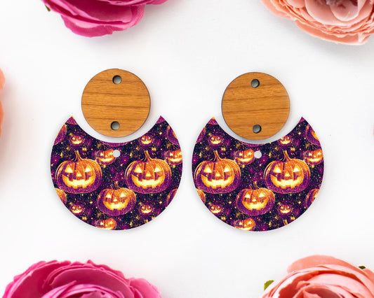 Jack-o-Lantern Pumpkin Halloween Circle Drop Earring Blanks