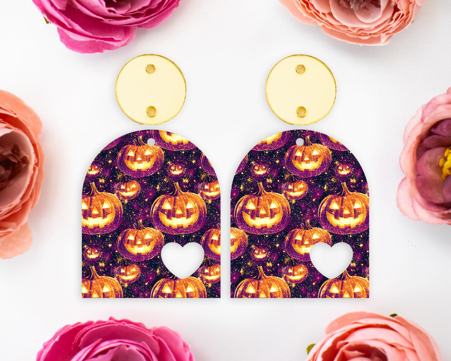 Jack-o-Lantern Pumpkin Halloween Arch Earring Blanks