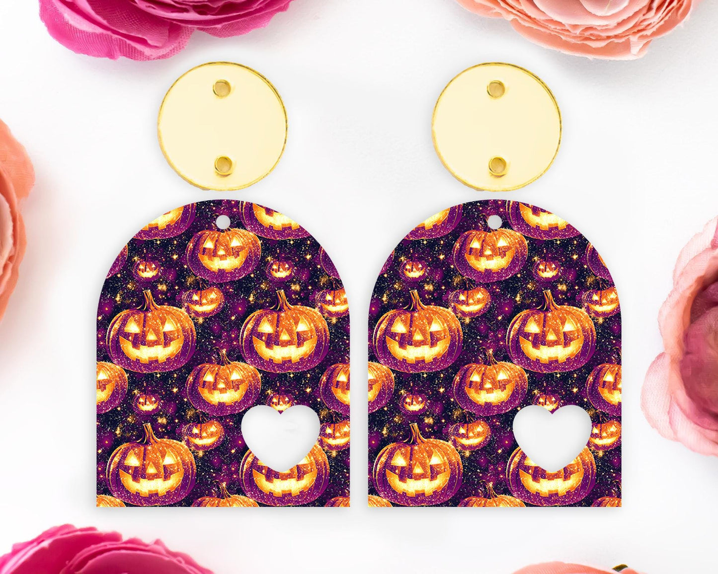 Jack-o-Lantern Pumpkin Halloween Arch Earring Blanks