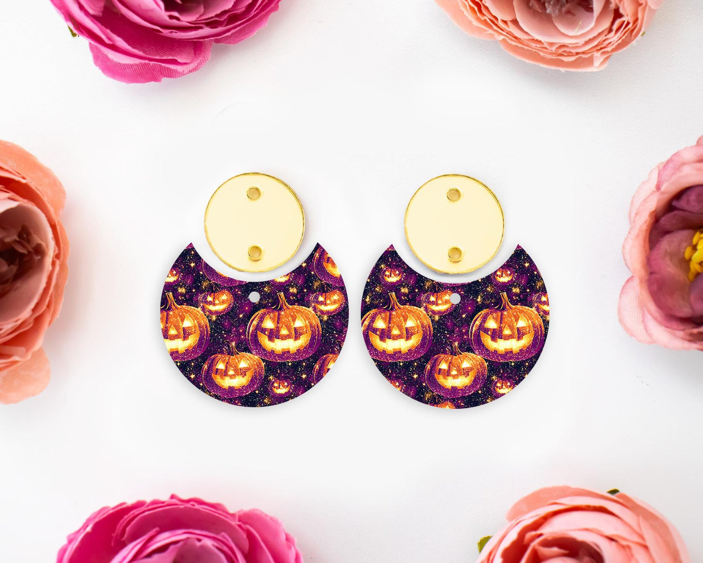 Jack-o-Lantern Pumpkin Halloween Circle Drop Earring Blanks