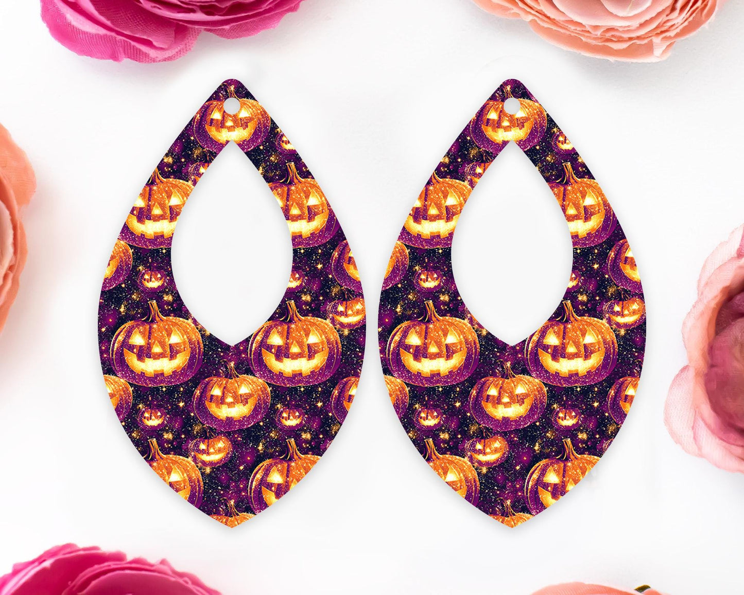 Jack-o-Lantern Pumpkin Halloween Diamond Teardrop Earrings Blanks