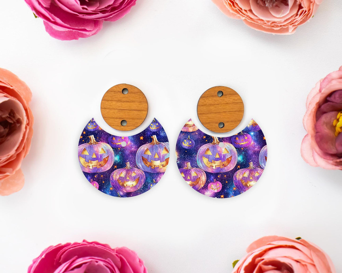 Purple Jack-o-Lantern Pumpkin Halloween Circle Drop Earring Blanks
