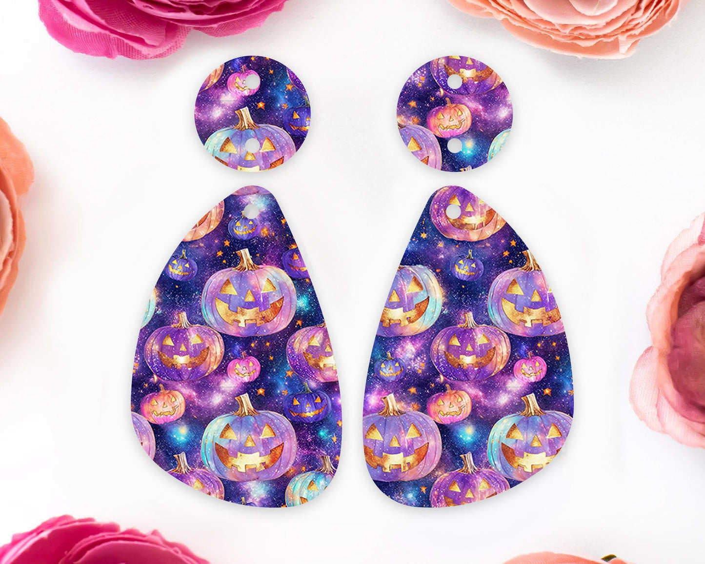 Purple Jack-o-Lantern Pumpkin Halloween Teardrop Earring Blanks