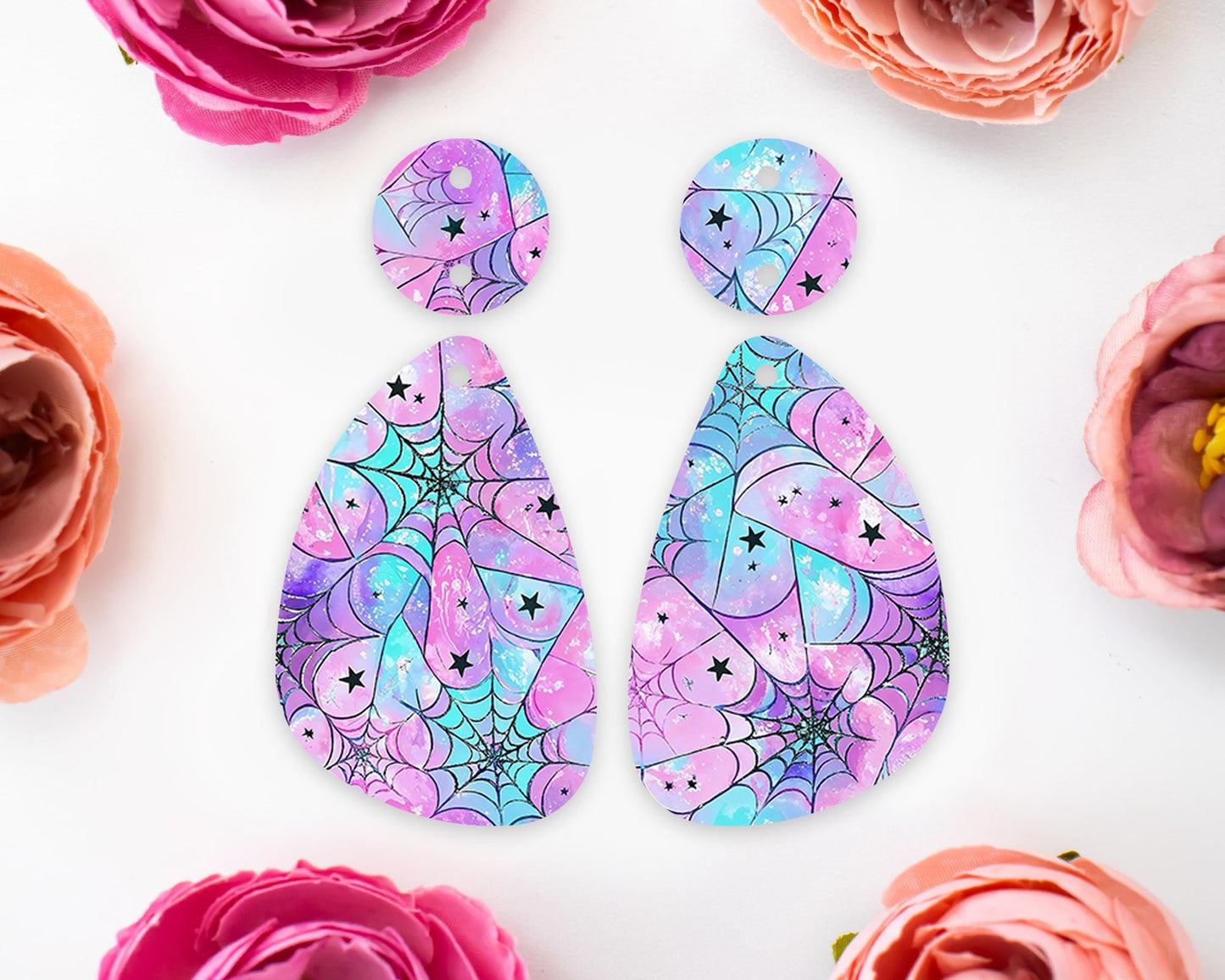 Pastel Spider Web Halloween Teardrop Earring Blanks