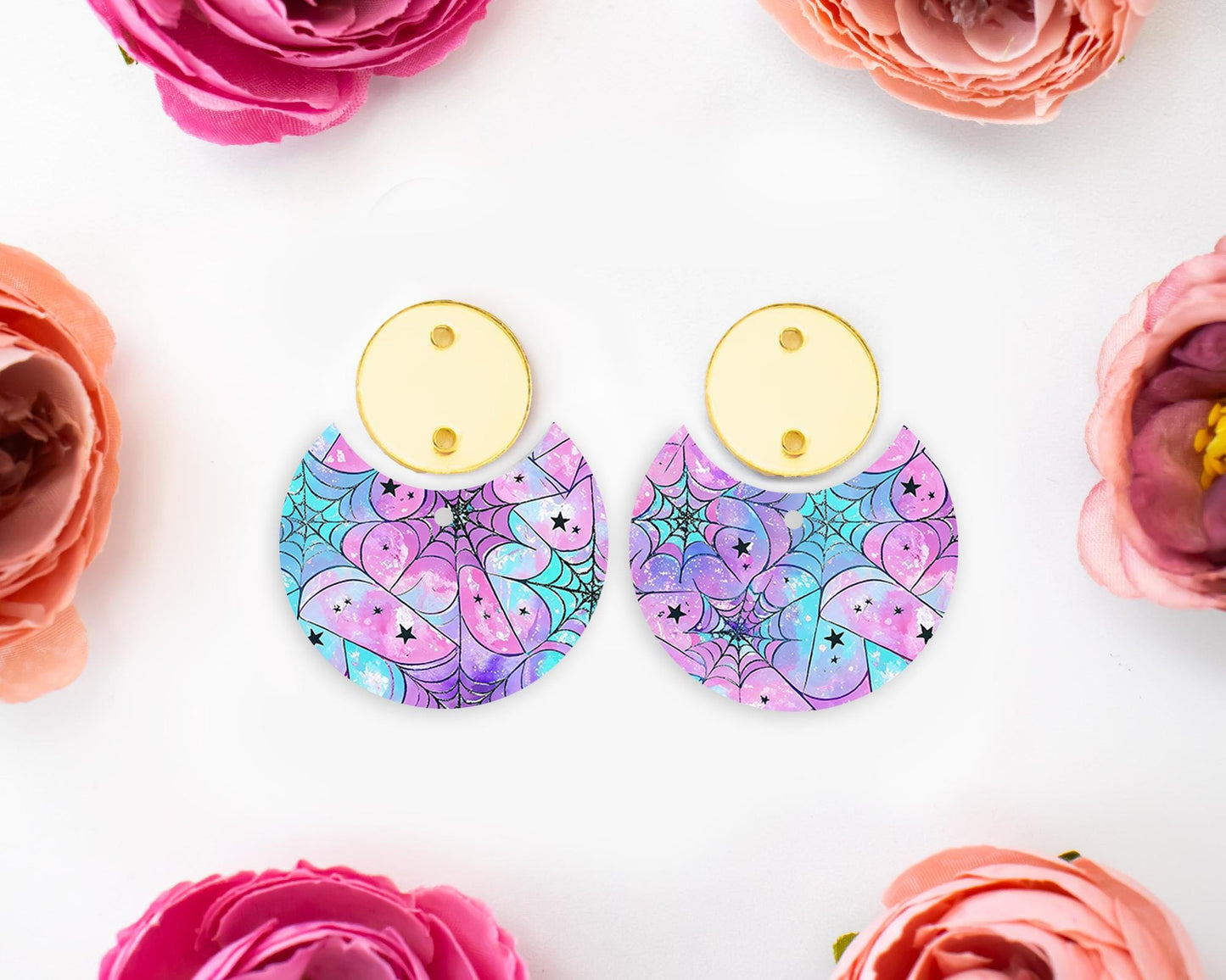 Pastel Spider Webs Halloween Circle Drop Earring Blanks