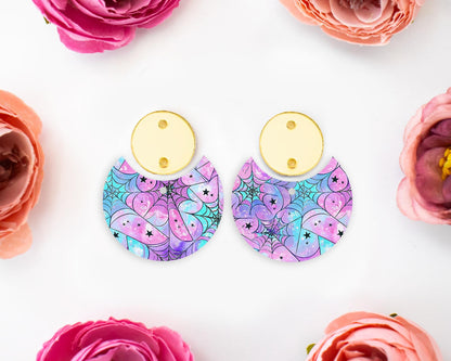 Pastel Spider Webs Halloween Circle Drop Earring Blanks