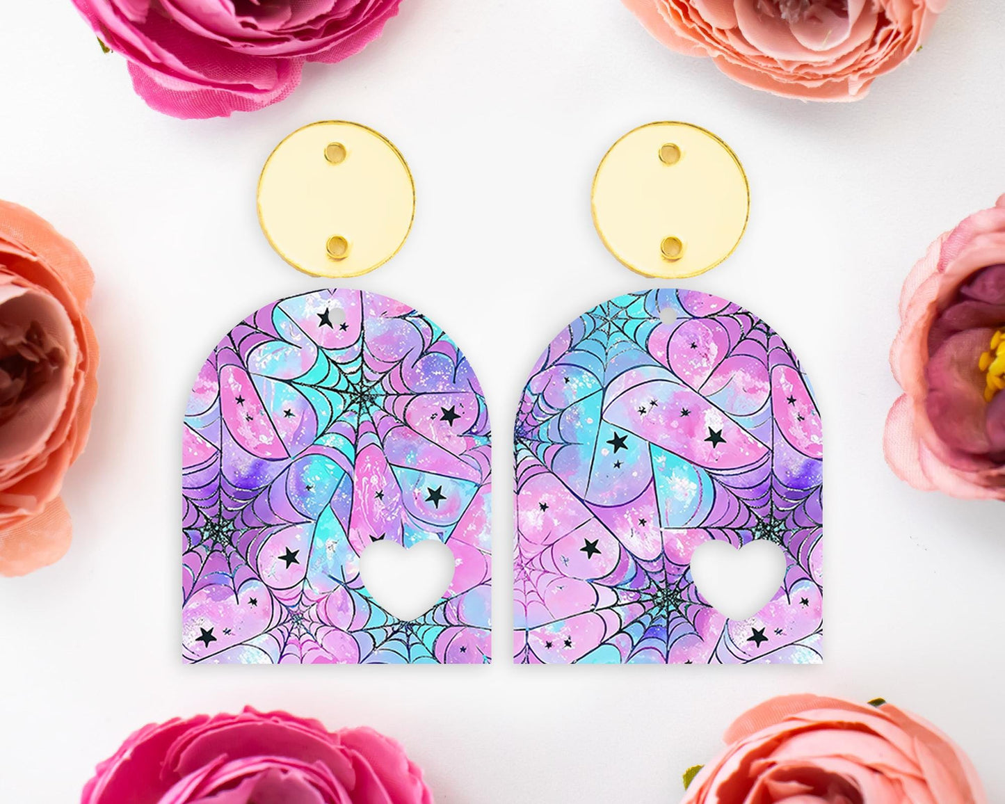 Pastel Spider Webs Halloween Heart Arch Earring Blanks