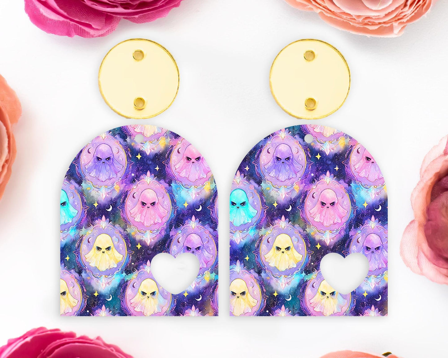 Spooky Pastel Ghosts Halloween Heart Arch Earring Blanks