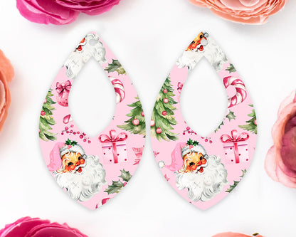 Pink Retro Santa Teardrop Christmas Earring Blanks