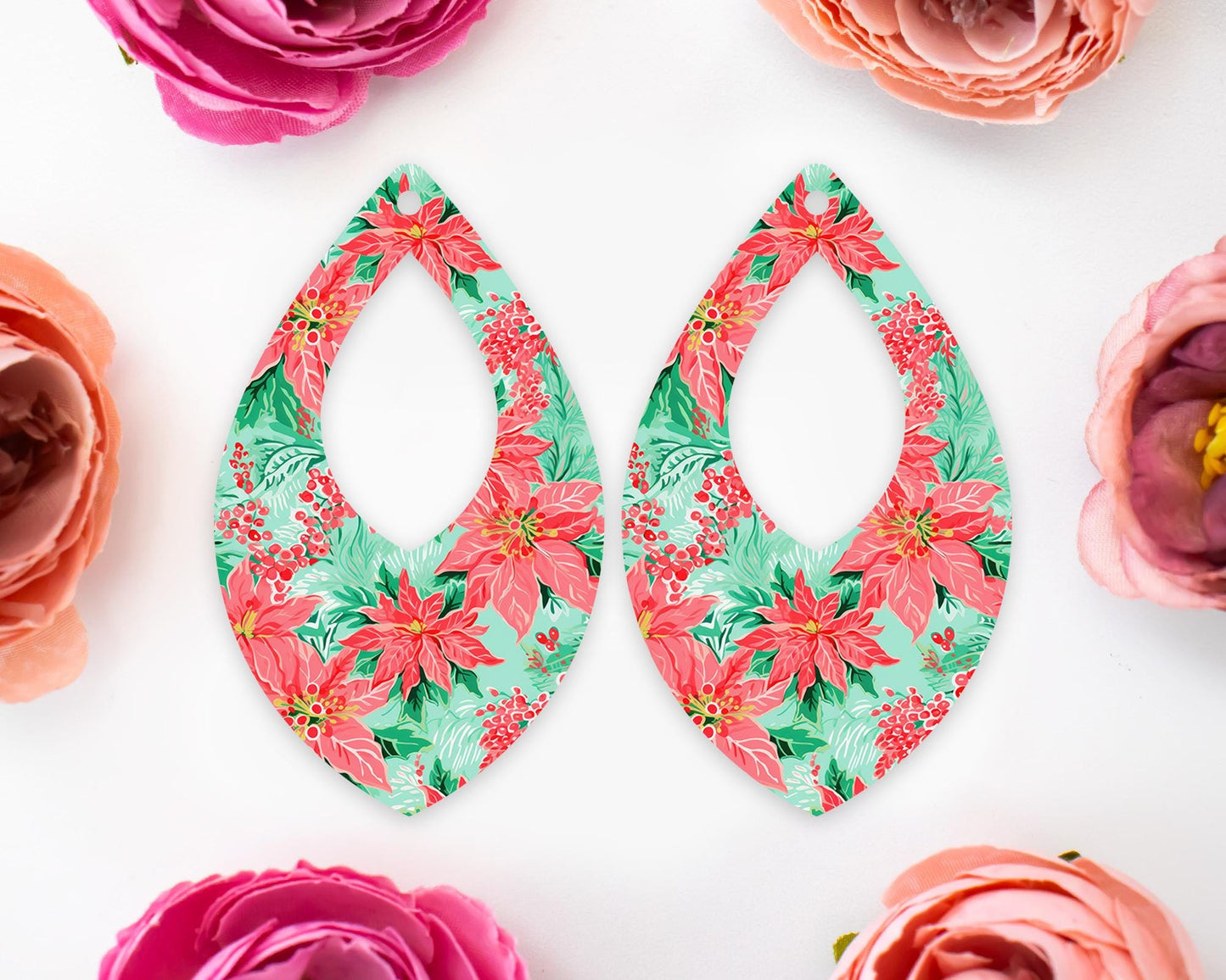 Christmas Poinsettia Teardrop Earrings Blanks