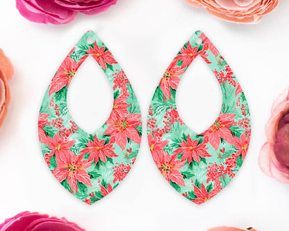 Christmas Poinsettia Teardrop Earrings Blanks
