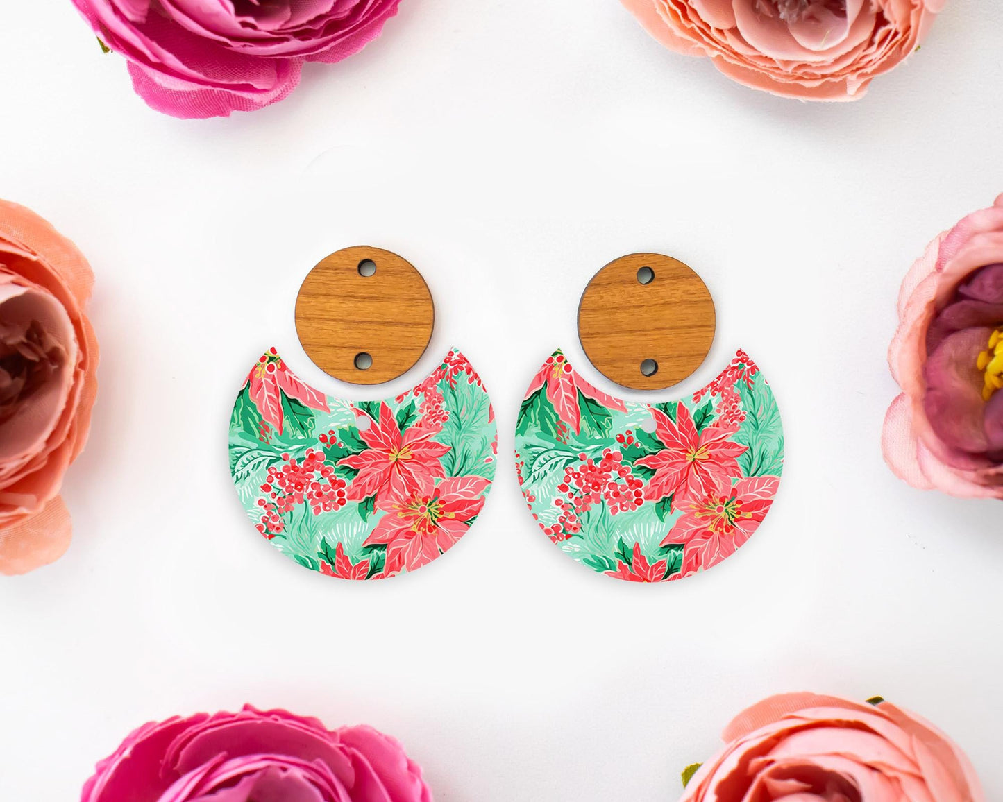 Christmas Poinsettia Circle Drop Earring Blanks