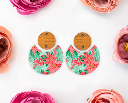 Christmas Poinsettia Circle Drop Earring Blanks