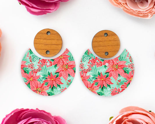 Christmas Poinsettia Circle Drop Earring Blanks