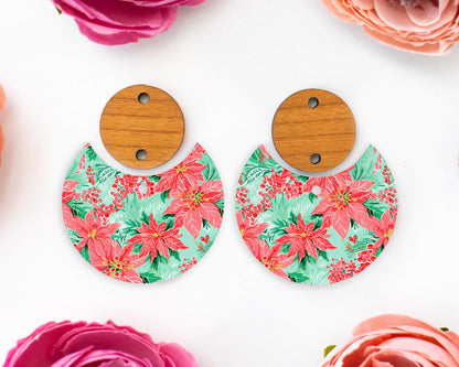 Christmas Poinsettia Circle Drop Earring Blanks