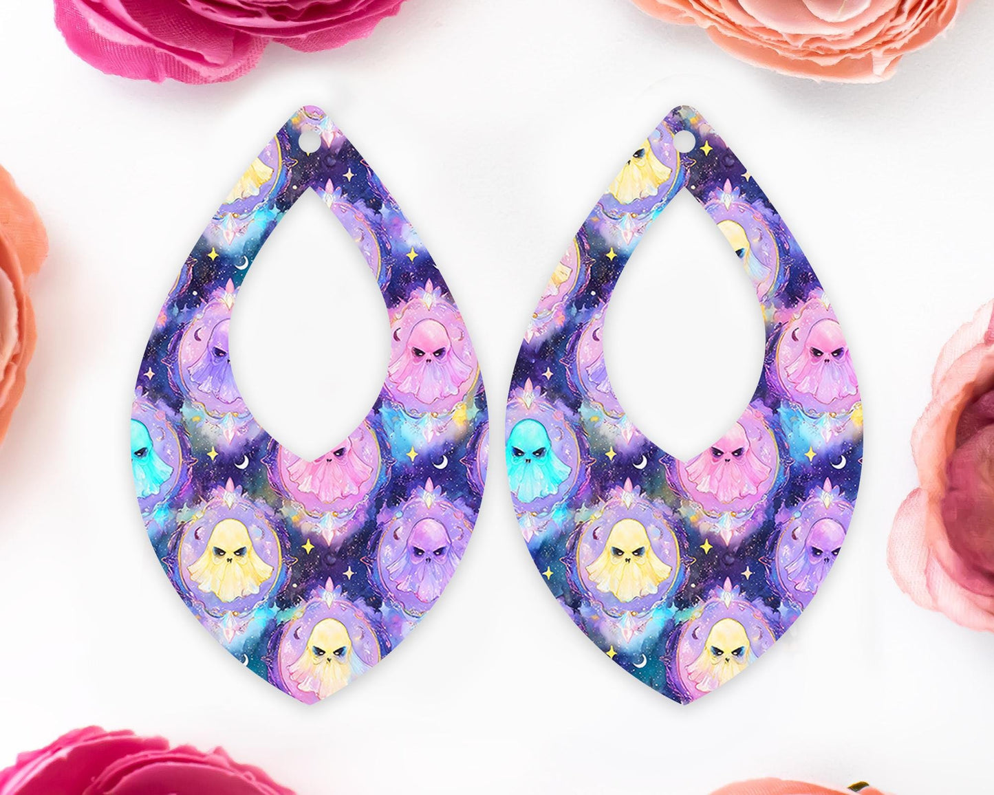 Spooky Pastel Ghosts Halloween Teardrop Earrings Blanks