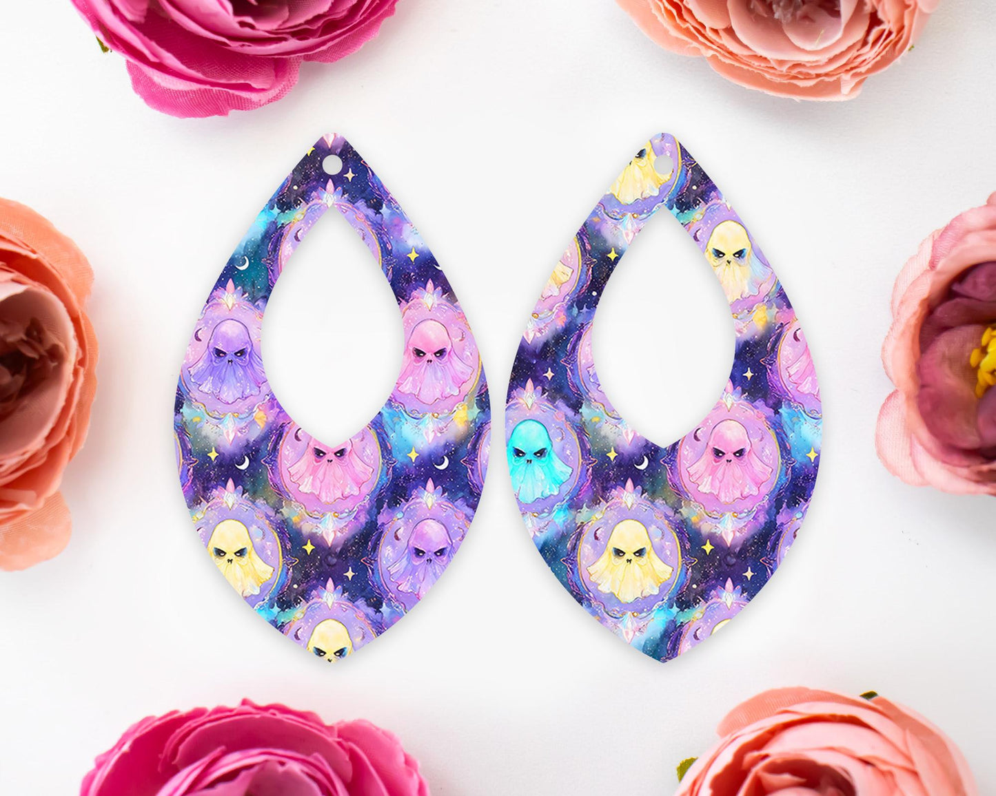 Spooky Pastel Ghosts Halloween Teardrop Earrings Blanks