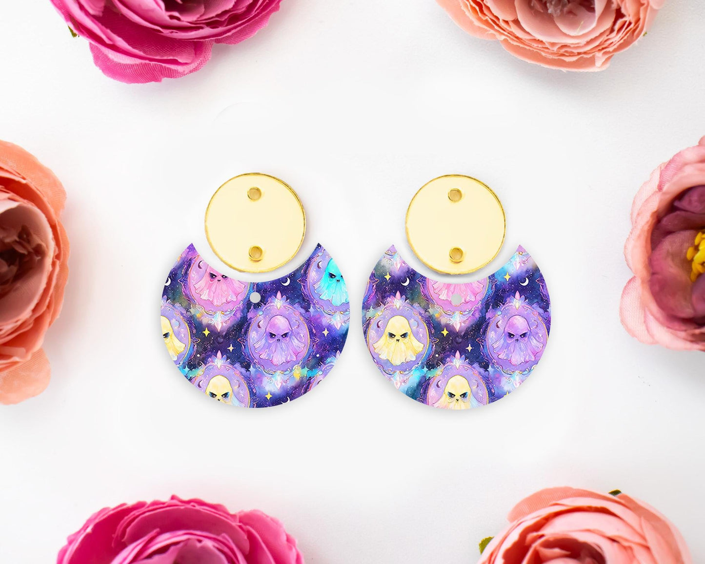 Spooky Pastel Ghosts Halloween Circle Drop Earring Blanks