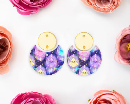 Spooky Pastel Ghosts Halloween Circle Drop Earring Blanks