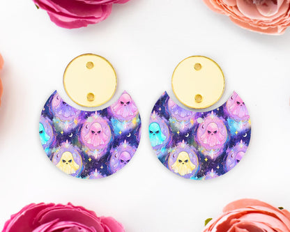 Spooky Pastel Ghosts Halloween Circle Drop Earring Blanks