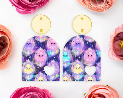 Spooky Pastel Ghosts Halloween Heart Arch Earring Blanks