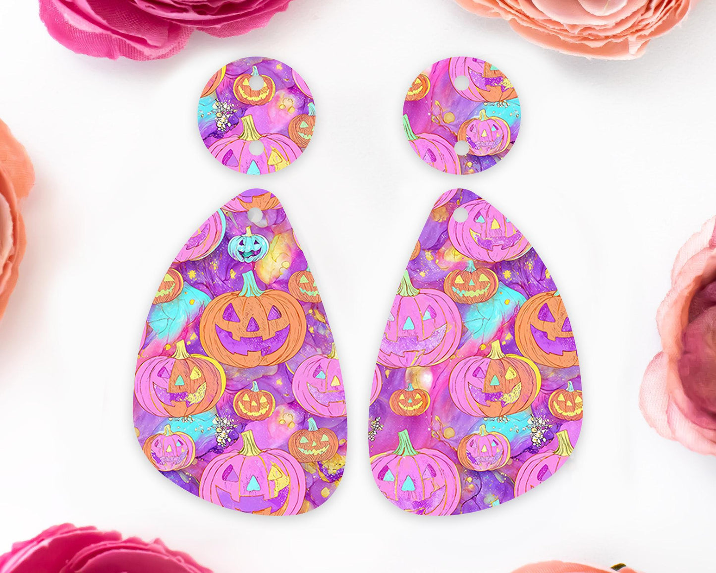 Pink Jack-o-Lantern Pumpkin Halloween Teardrop Earring Blanks