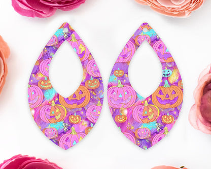 Pink Jack-o-Lantern Pumpkin Halloween Diamond Teardrop Earrings Blanks