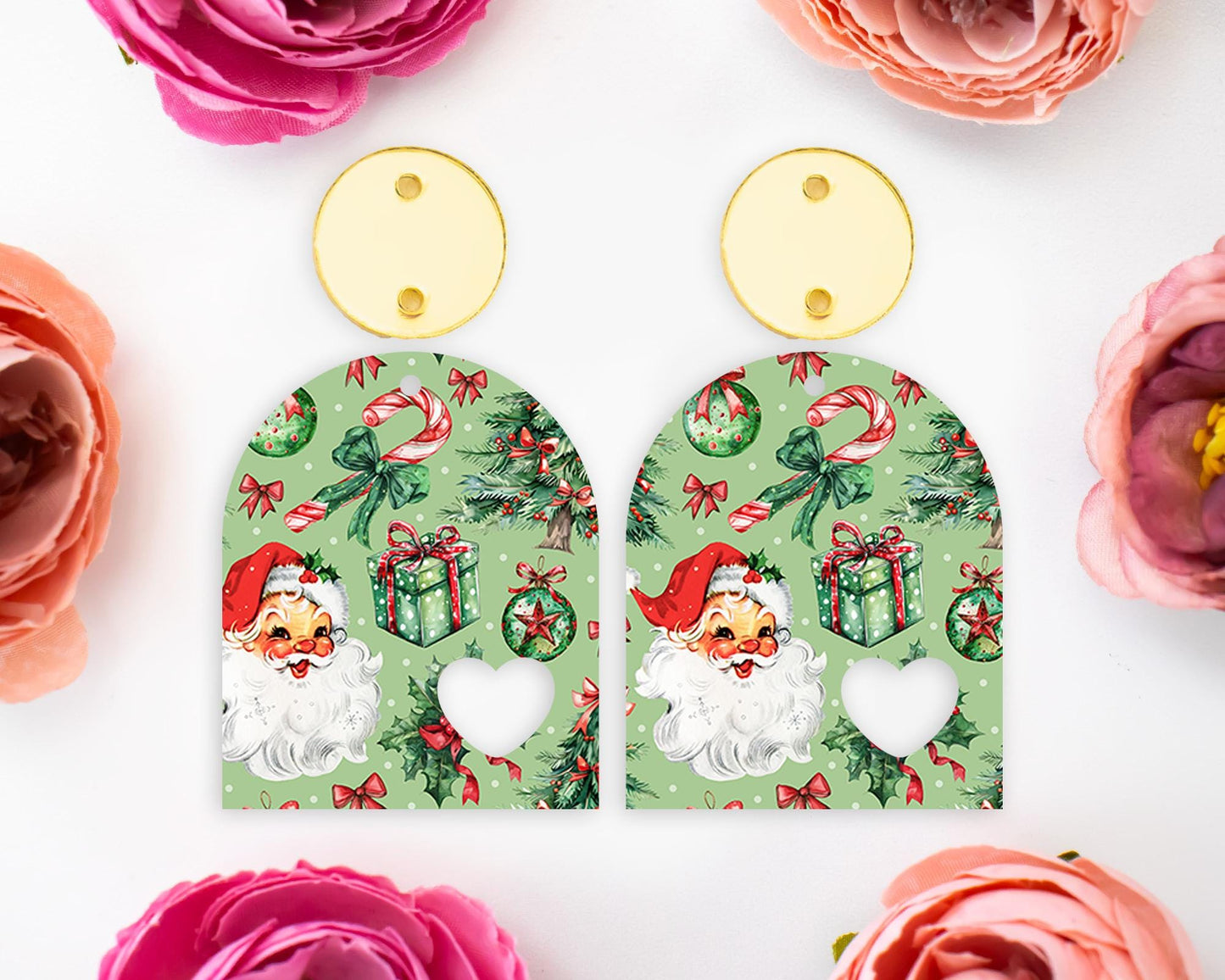 Retro Santa Christmas Heart Arch Earring Blanks
