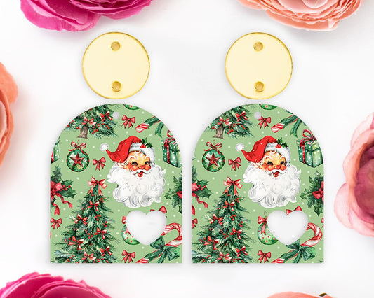 Retro Santa Christmas Heart Arch Earring Blanks