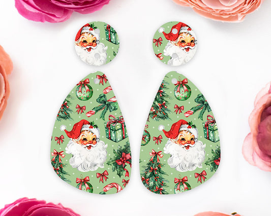 Retro Santa Teardrop Christmas Earring Blanks