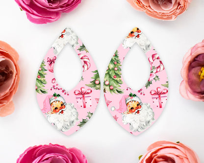 Pink Retro Santa Teardrop Christmas Earring Blanks