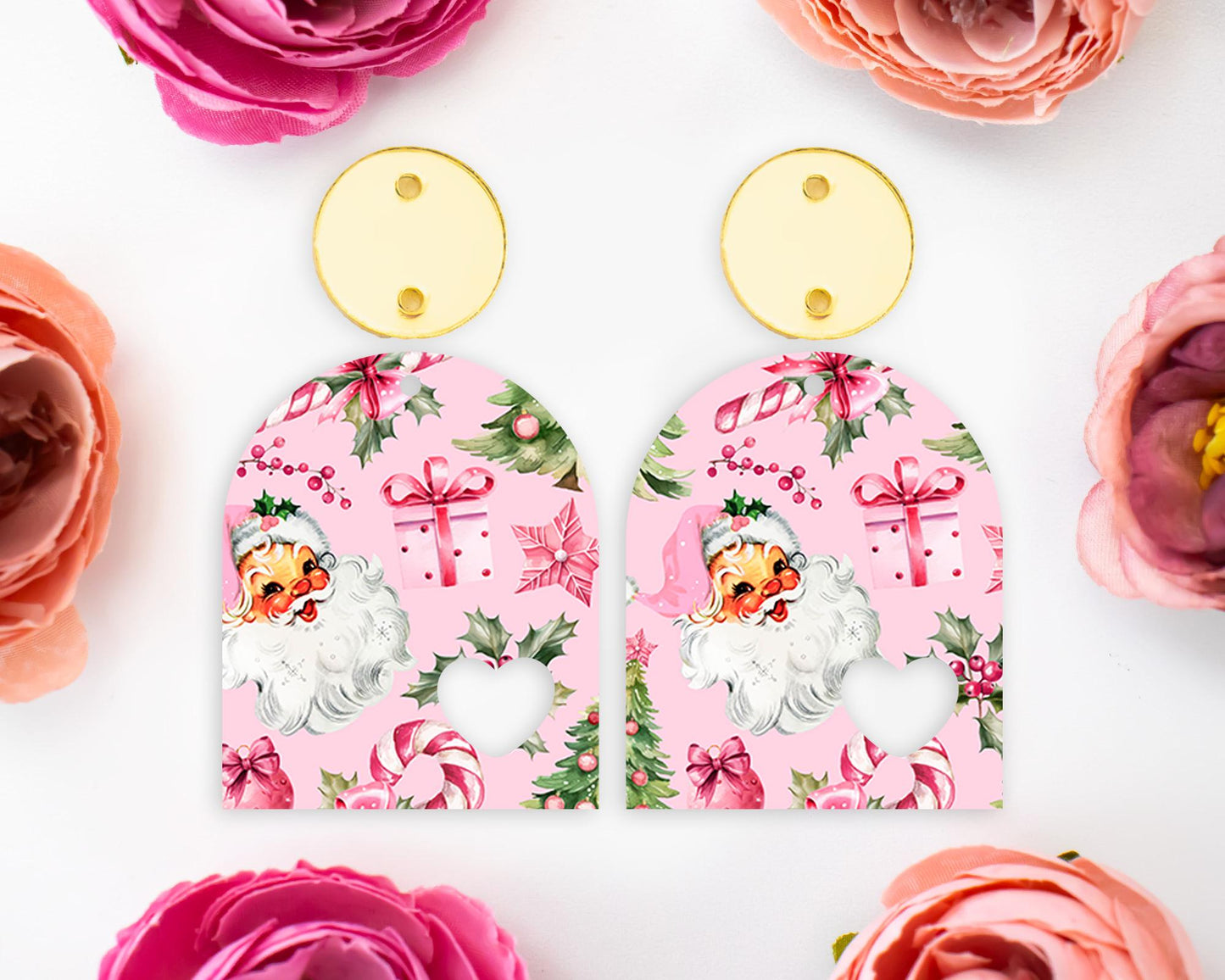 Pink Retro Santa Christmas Heart Arch Earring Blanks