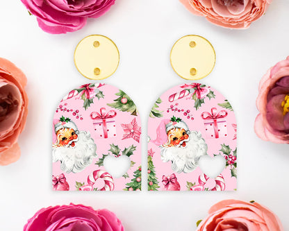 Pink Retro Santa Christmas Heart Arch Earring Blanks